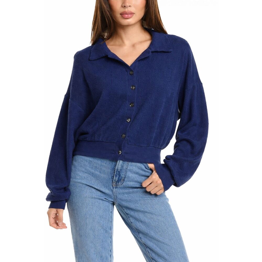 Project Social T Let’s Do This Reverse Fleece Crop Blue Small NEW - Picture 7 of 7